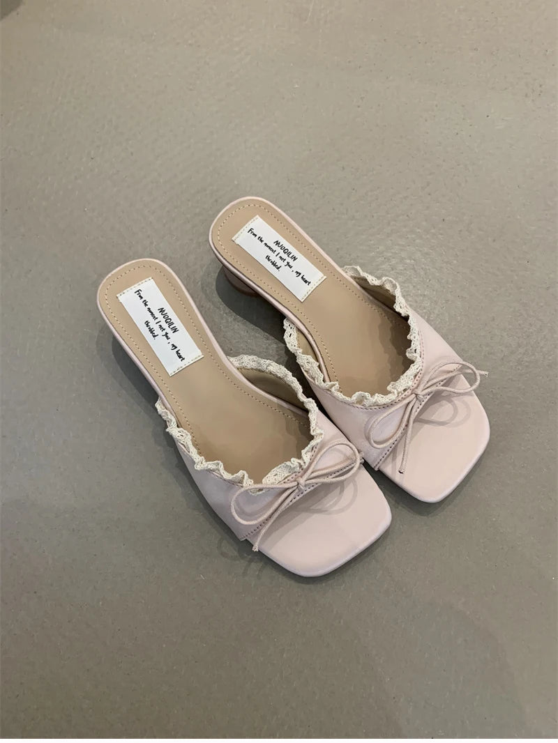 Butterfly-knot pastel colours Low Heel Sandals