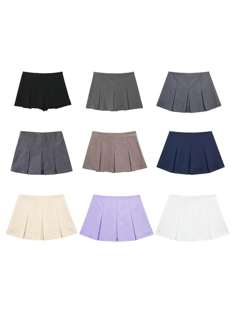 Women High Waist Wide Pleats Design Slim Skirts