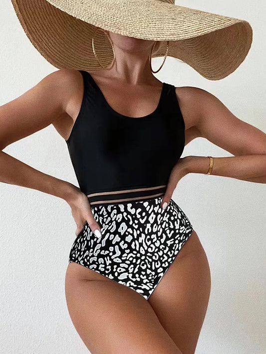 Women Sexy One-piece Leopard Swimwear white