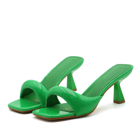 Pu Leather Wide Band Square Toe Sandals