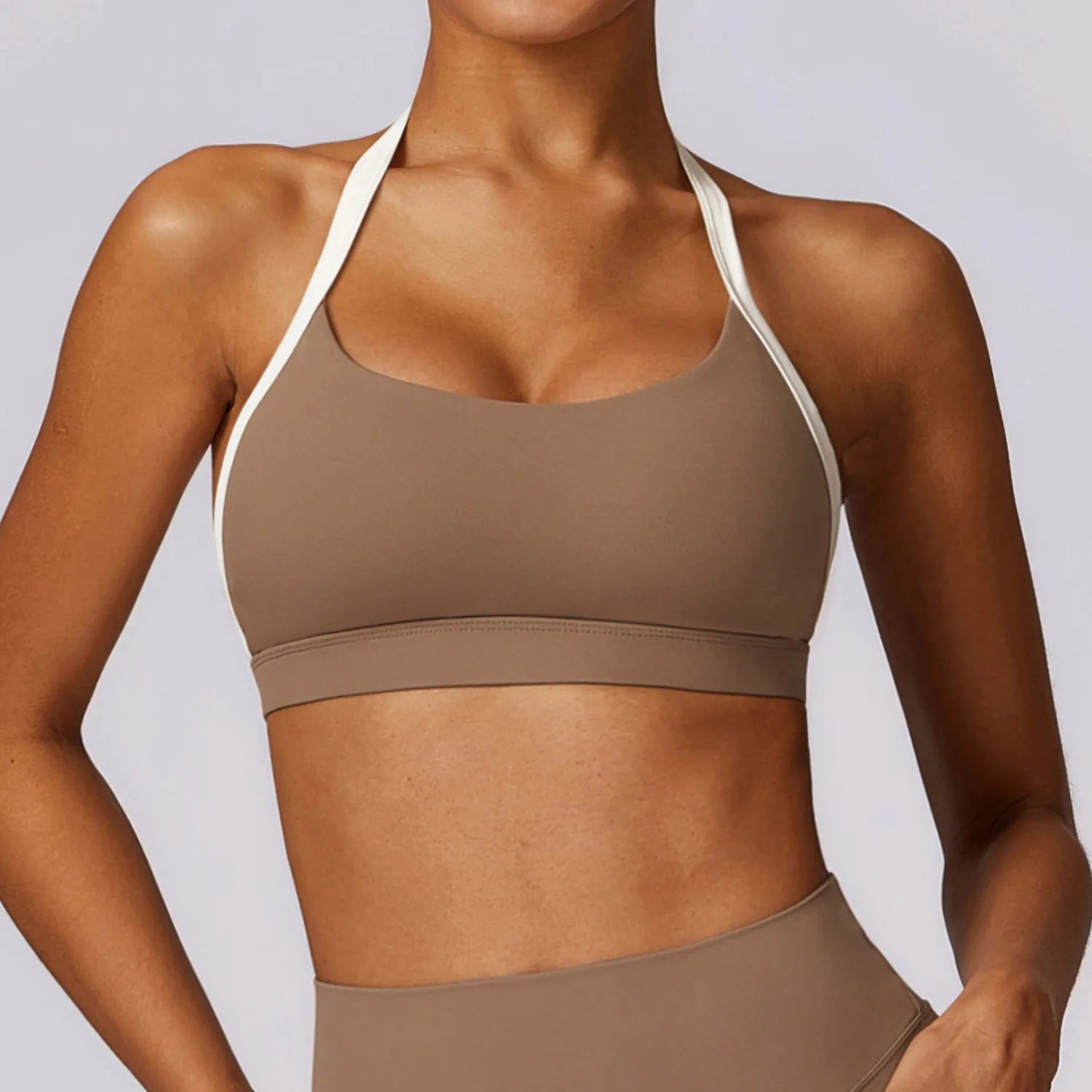 Breathable Fitness Push up Workout Top Mocha Brown