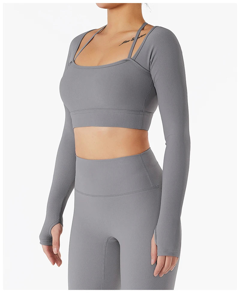 Padded Long Sleeve Seamless Gym Workout Top