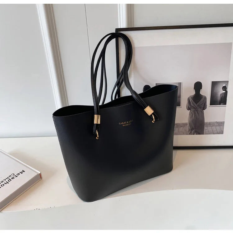 PU Leather large Tote Handbag black 37cmX25cmX12cm