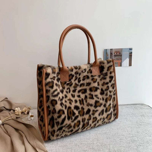 Soft Plush Leopard Cow Print furry Tote Bags