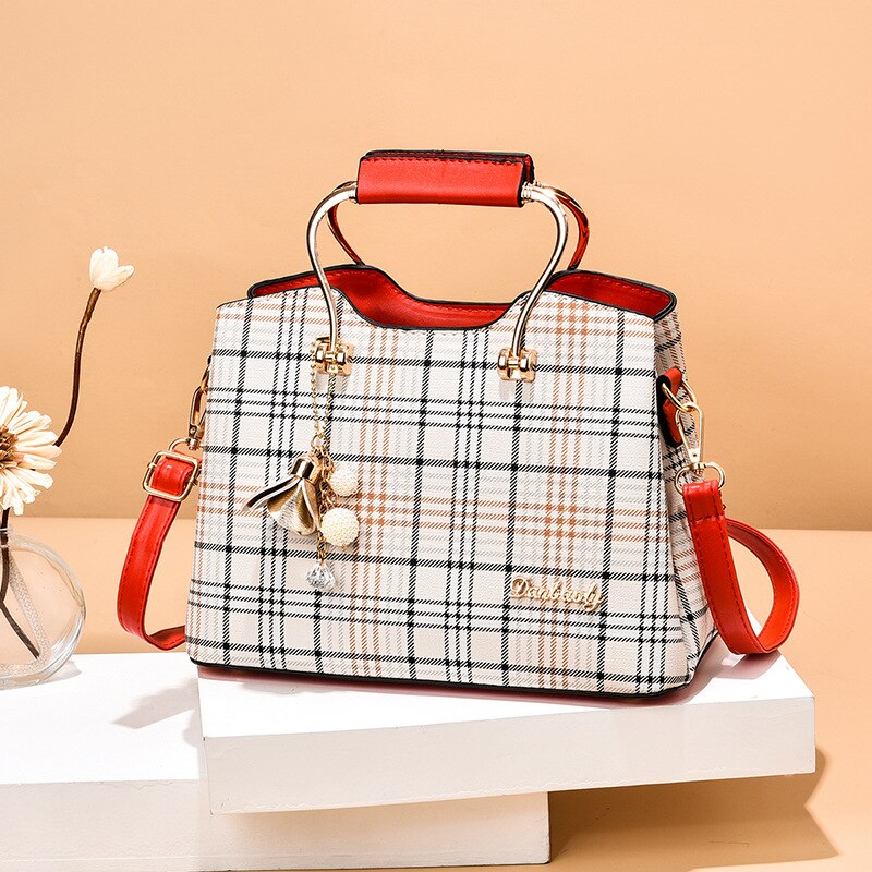 Women Faux Leather Bag One Size Plaid Red