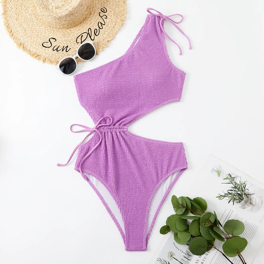 One Shoulder cut-out Women's Swimsuit purple