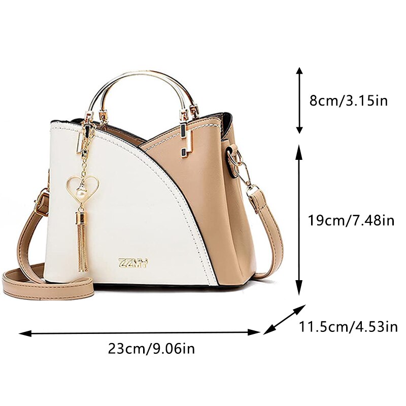 Women PU Leather Purse Block Handle Tote Bags