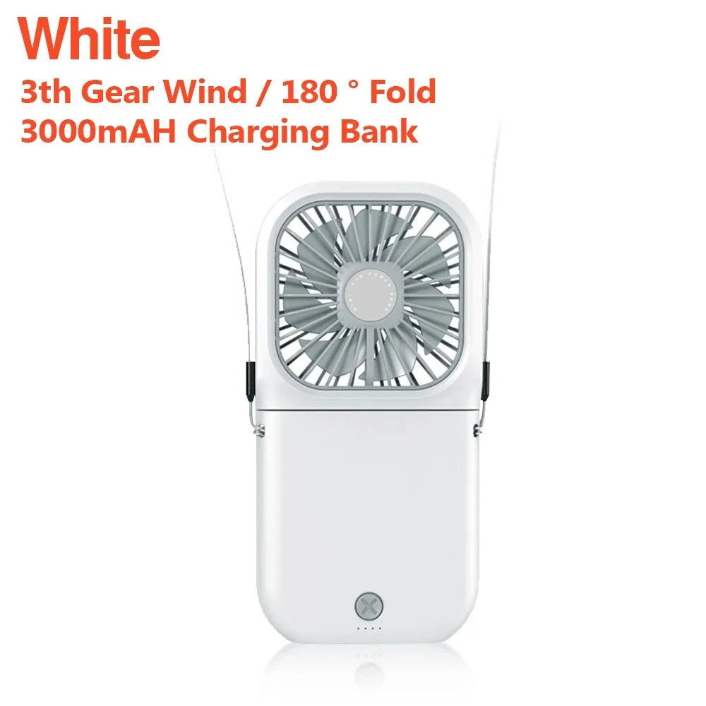 4 Speed Adjustable USB Rechargeable Portable Mini Fan 3000mAh White