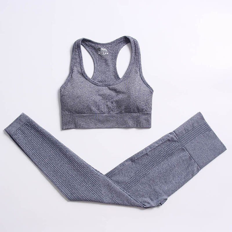 Women Vital Seamless Yoga Set blue gray bra set
