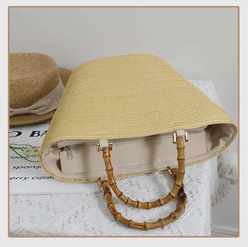 Large Capacity French Style Straw Woven Tote Bag