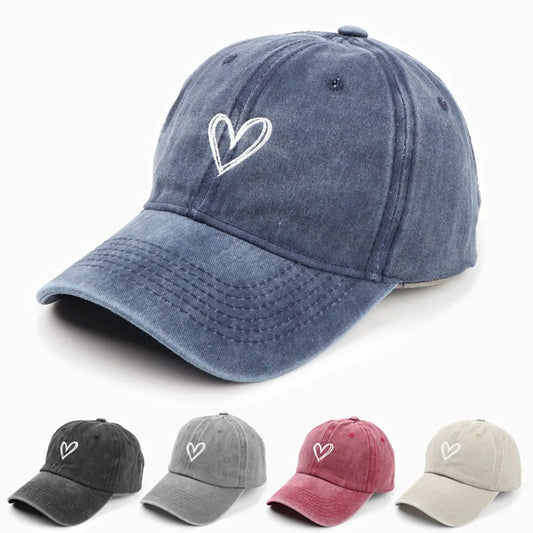 Embroidered Heart Denim Baseball Hat