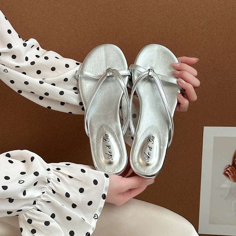 Clip Toe Wedges Heel Sandals Silver