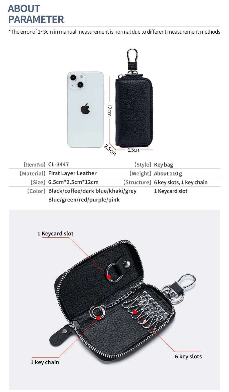 Multifunctional Zipper leather Key Case