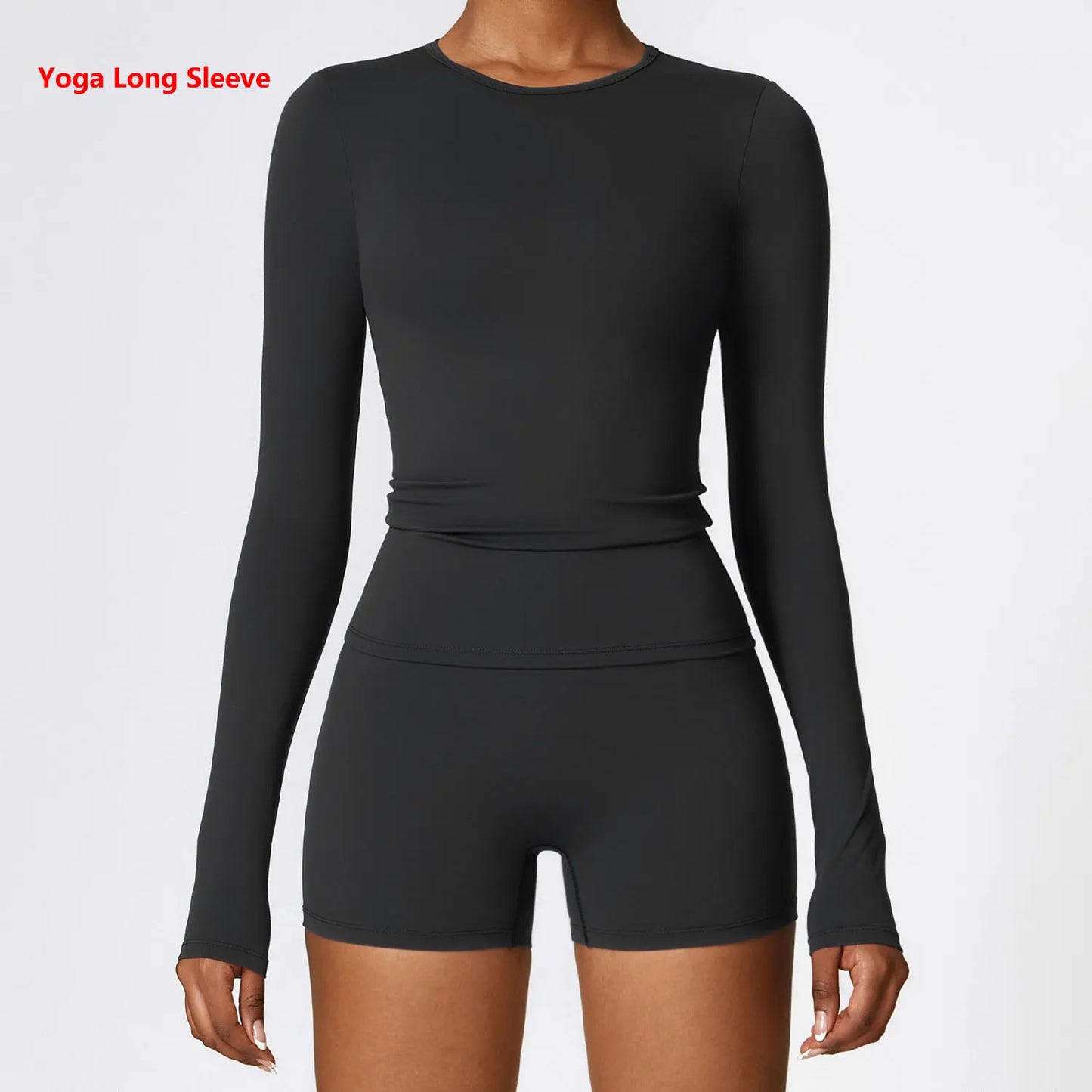 Long Sleeve round neck Running Fitness Gym crop top Advanced Black