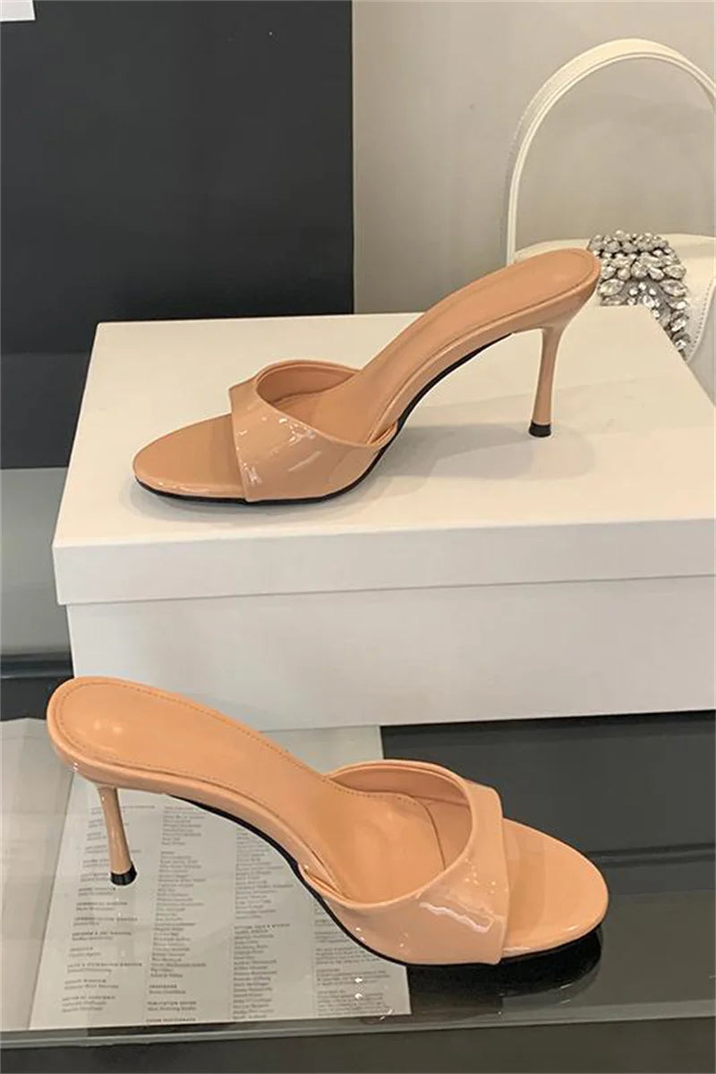 One band Patent Leather Mules High Heel Sandals