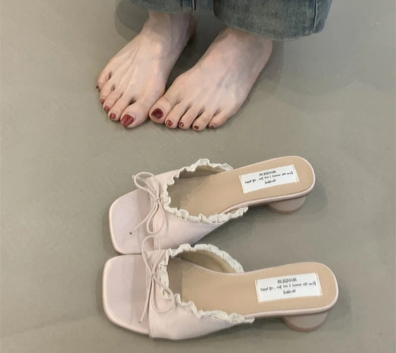 Butterfly-knot pastel colours Low Heel Sandals