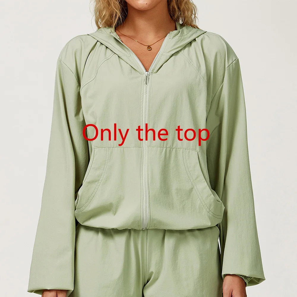 Long sleeved zipper front pocket sports jacket Light Turquoise