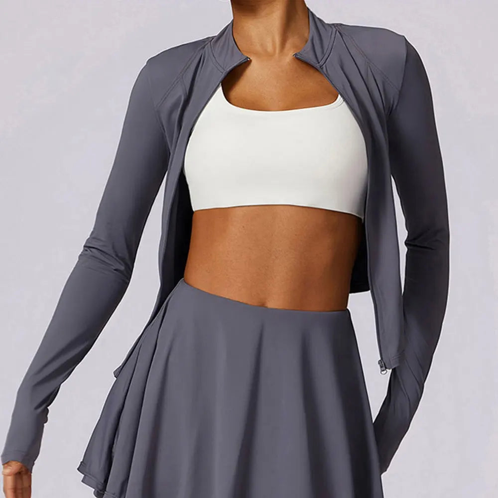 2 piece Yoga Fitness Sports Short Skirt Long Sleeved set