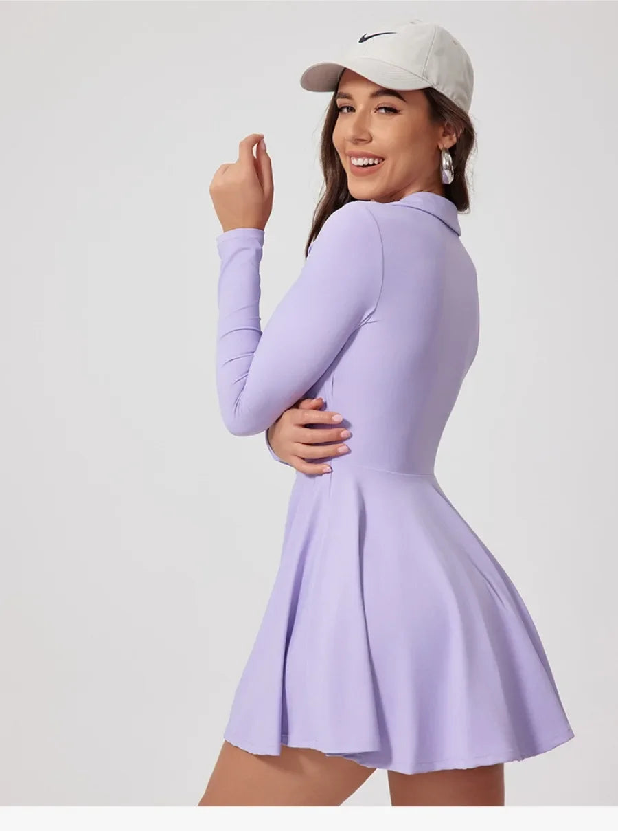 Tennis Sports Fitness Golf Badminton Long-Sleeved pleated dress