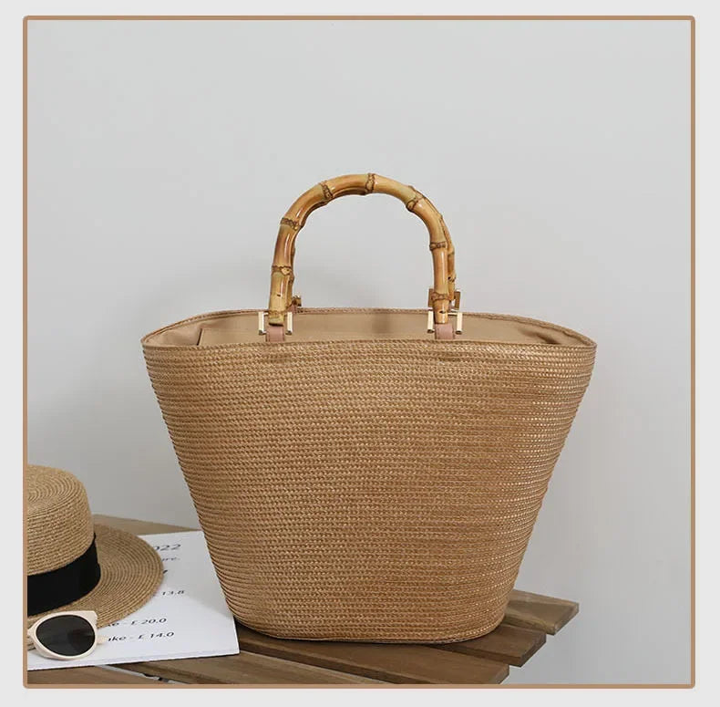 Large Capacity French Style Straw Woven Tote Bag