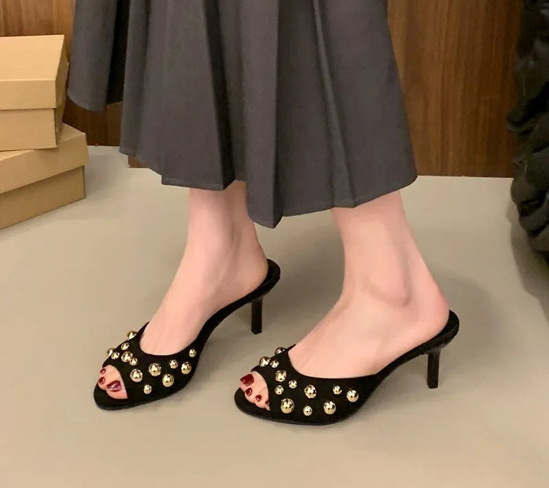 Open Toe Slip-On Dress metal Sandals