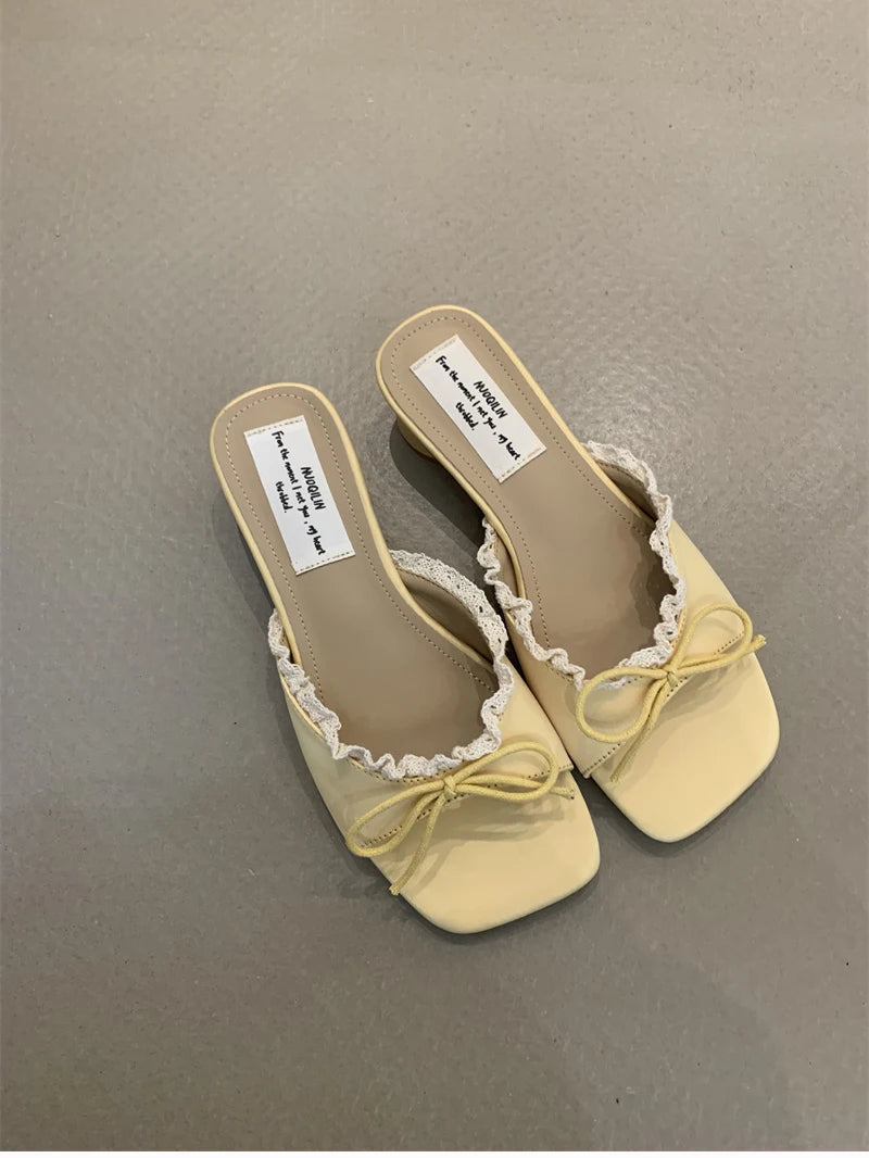 Butterfly-knot pastel colours Low Heel Sandals