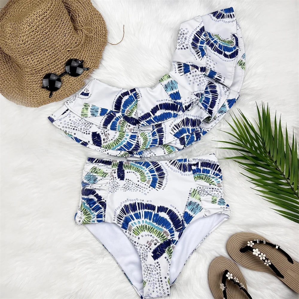 One Shoulder Bikini Women Ruffle Swimsuit