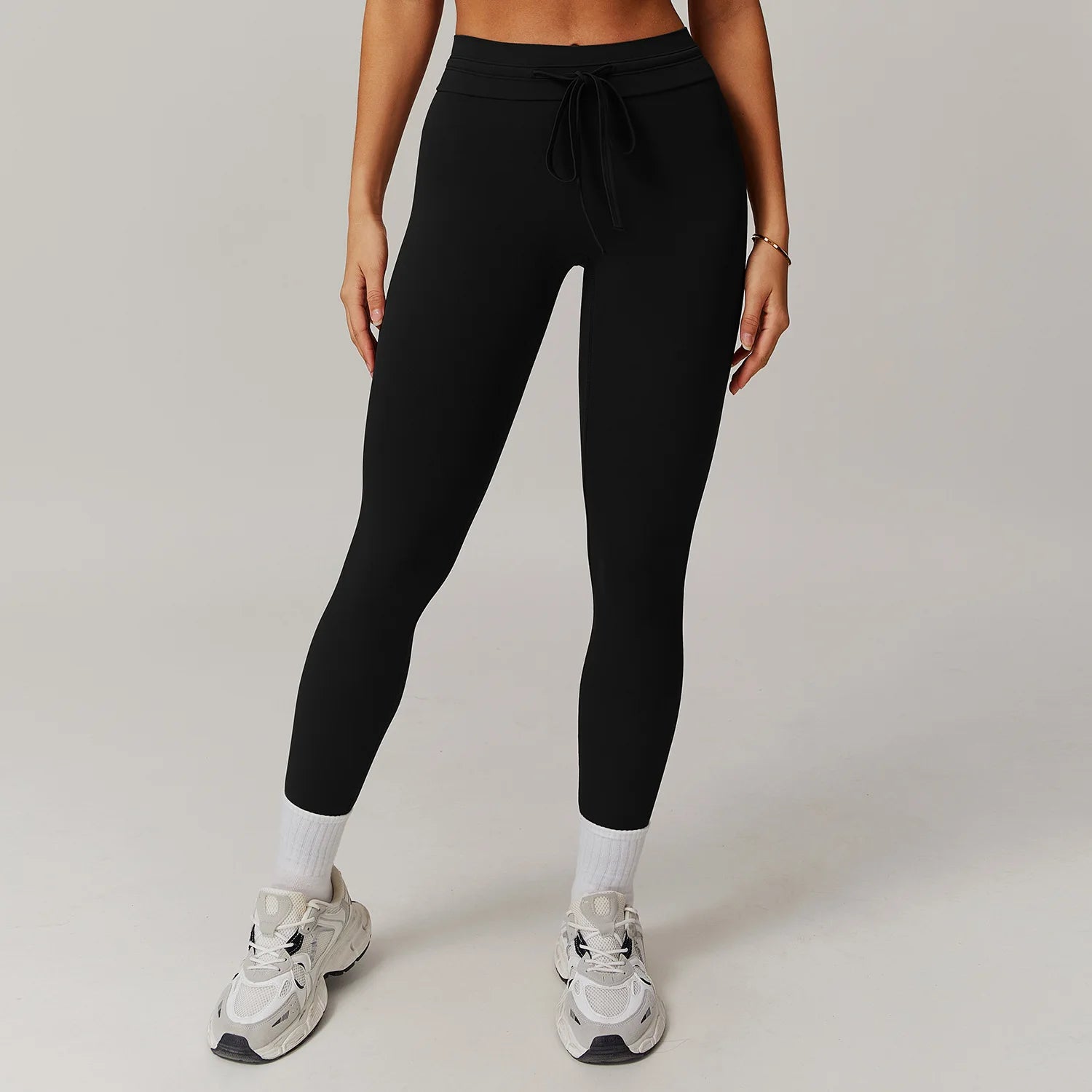 Drawstring High Waist Fitness Leggings Advanced Black