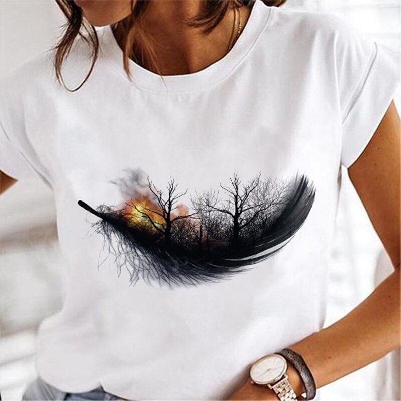 New Women nature print T-shirts 8 white