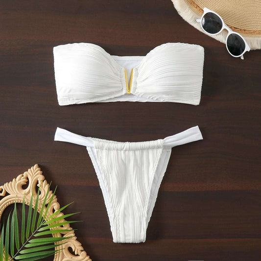White Bandeau Brazilian Bikini Set white