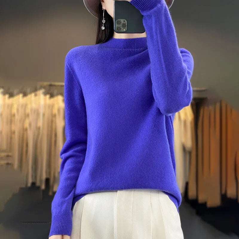 100% Merino Wool Sweater Women Knitwear Changchunhua Blue CHINA