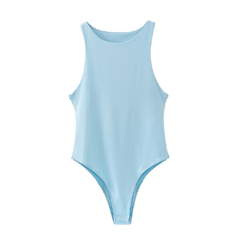 Women casual Sexy Slim beach bodysuit Blue