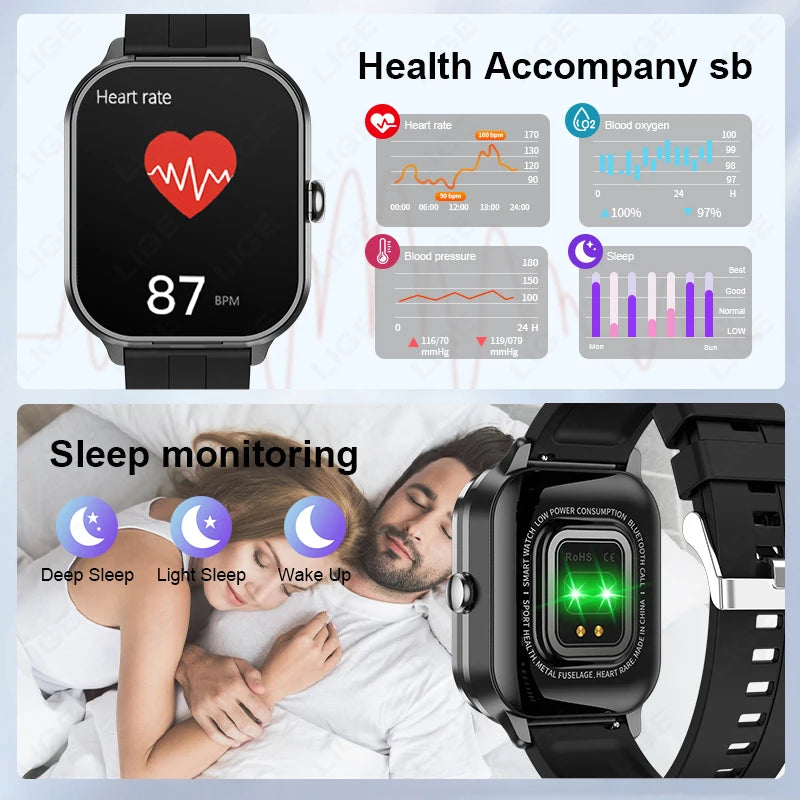 2.01 inch TWS 2-in-1 Earphones Bluetooth Call NFC Heart Rate Blood Pressure Health Monitor Music Smartwatch