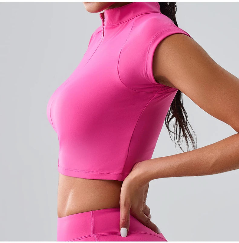 Zipper Short Sleeve Yoga gym Top