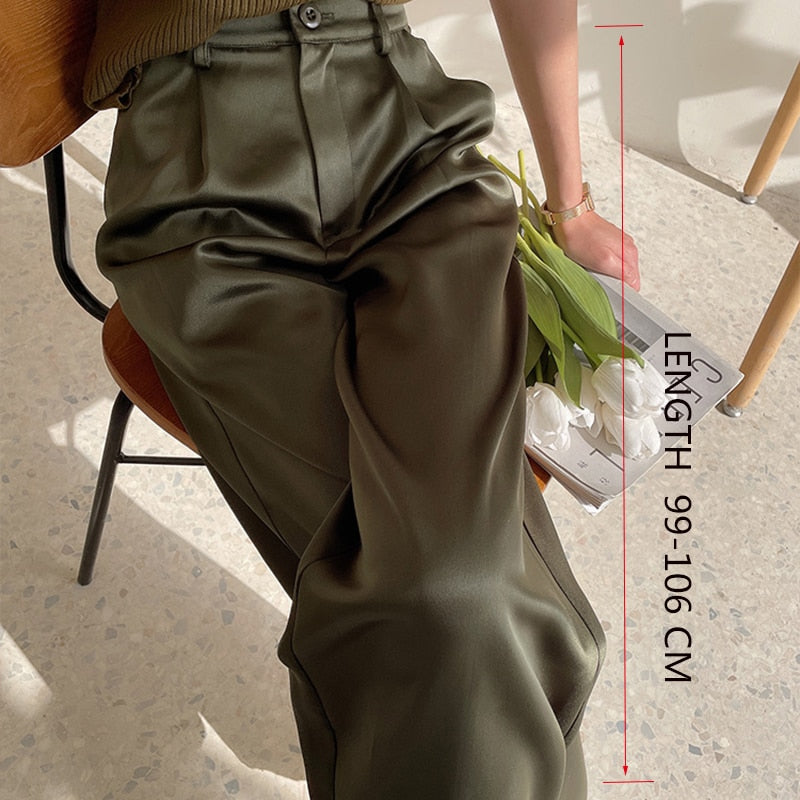 Satin Women's Pants Regular-ArmyGreen