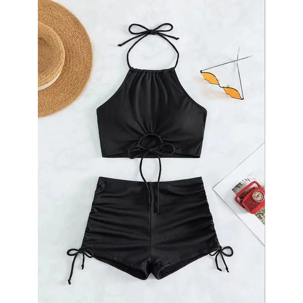 High Neck Two-Piece shorts and top swimsuit set