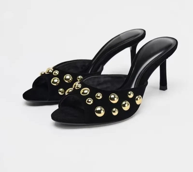 Open Toe Slip-On Dress metal Sandals