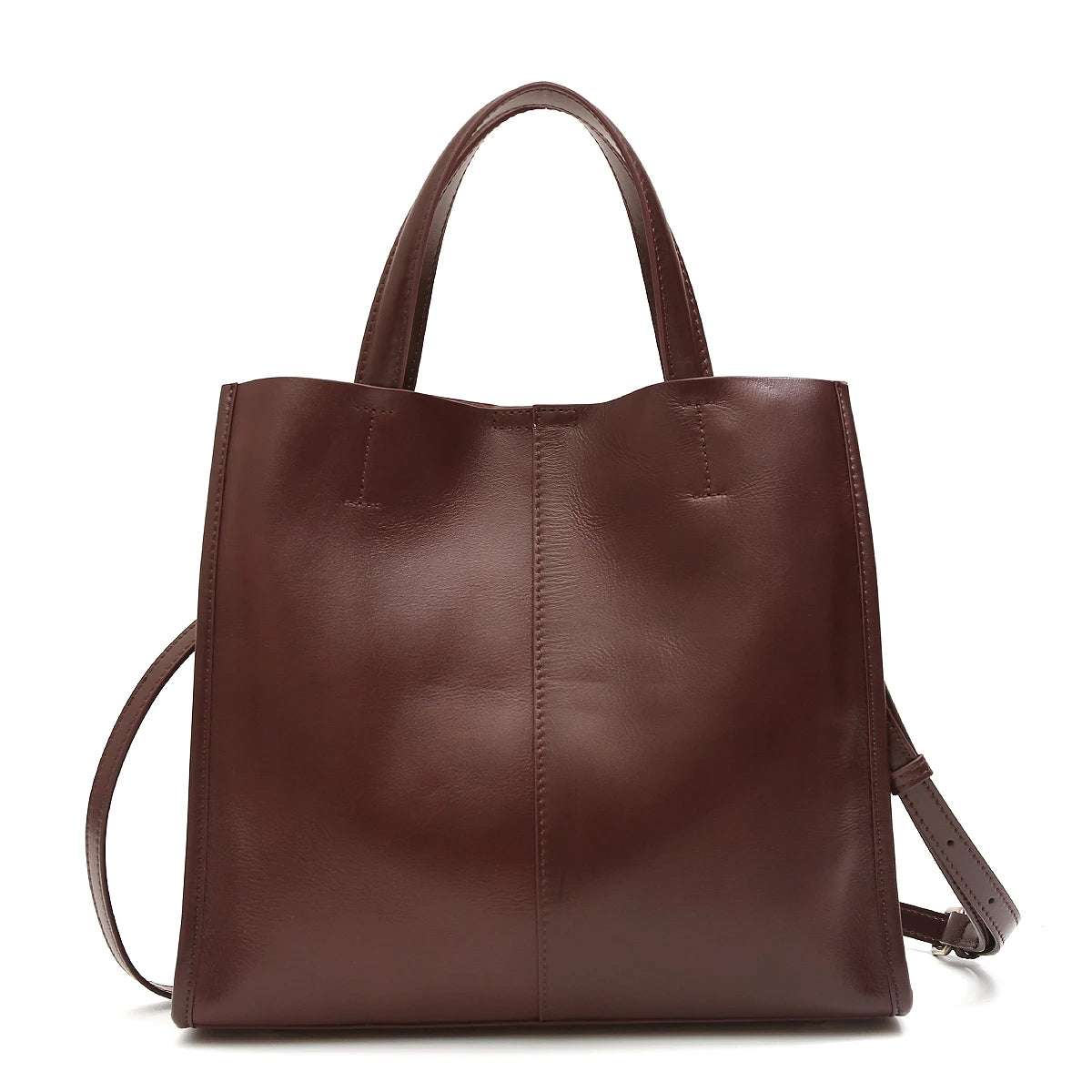 Minimalist Vintage Leather Tote Handbag BROWN