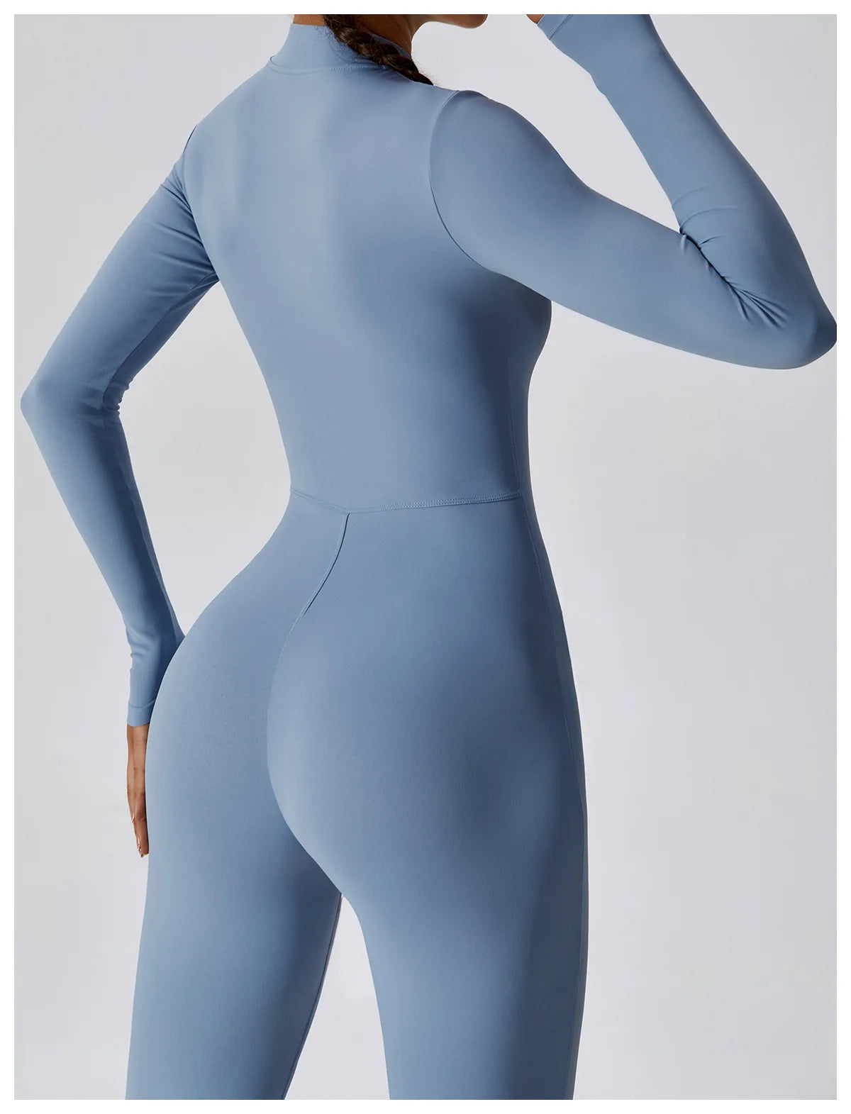Zipper long sleeve Elastic One-Piece gym workout Bodysuit
