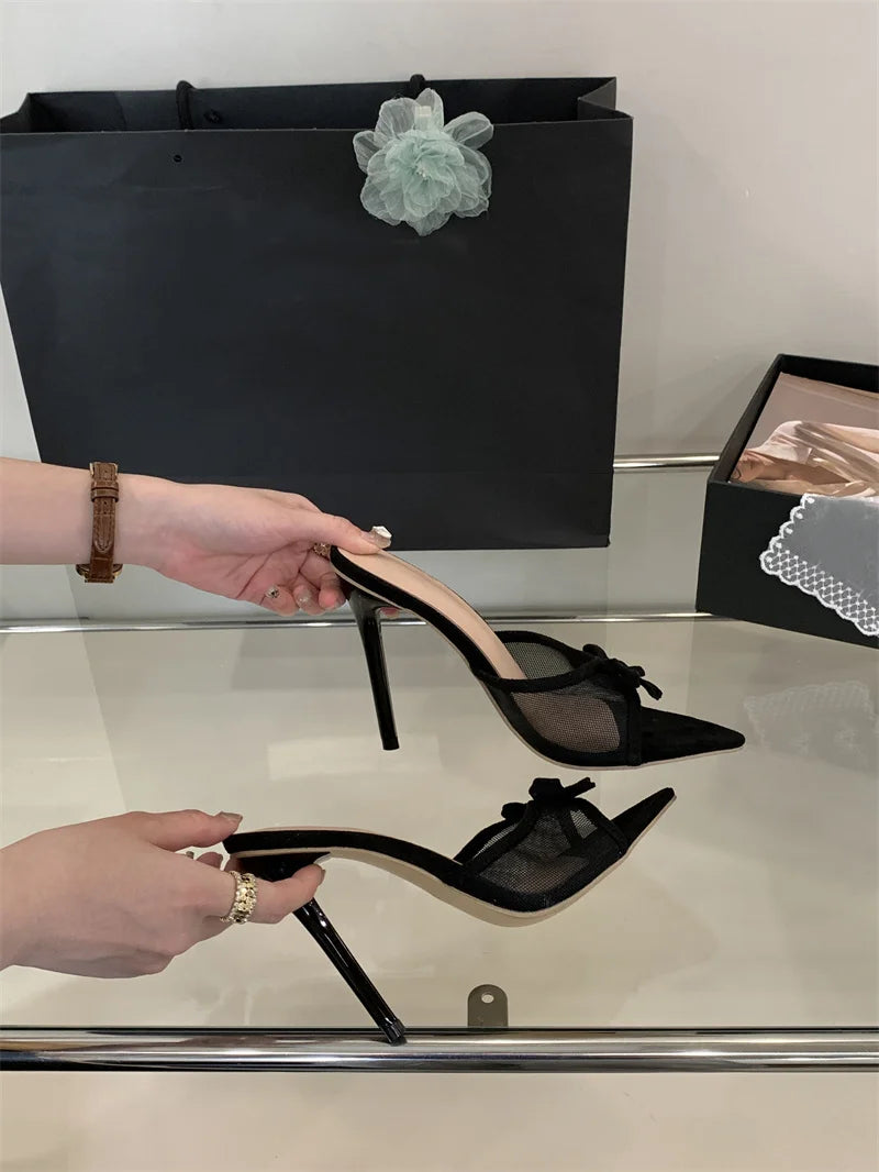 Mesh Pointed Toe Thin High Heel Sandals