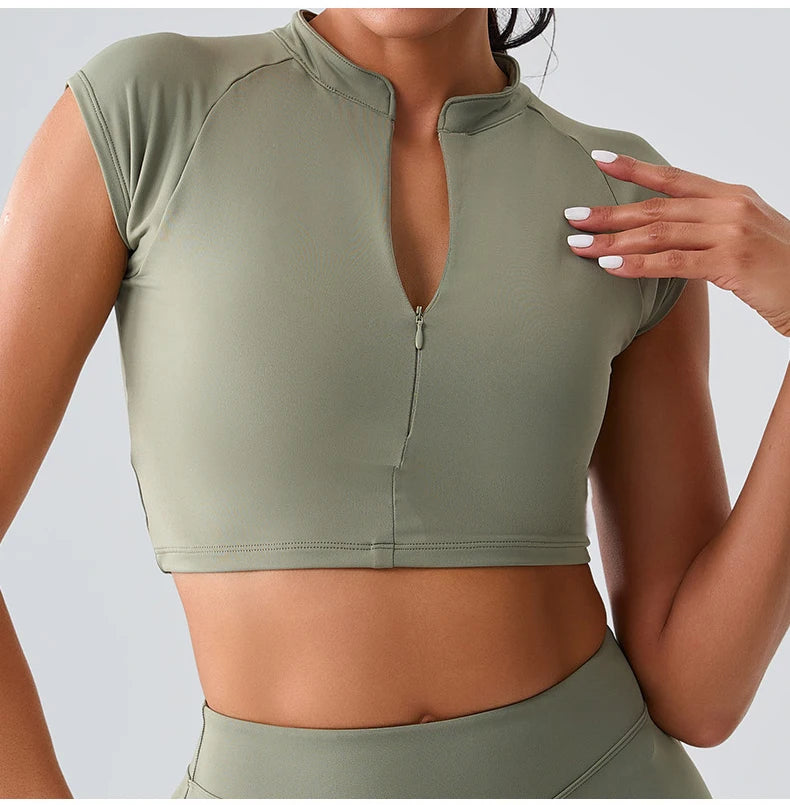 Zipper Short Sleeve Yoga gym Top