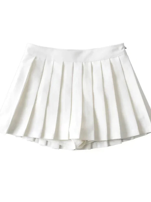Summer High Waist pleated Mini Skirt WHITE
