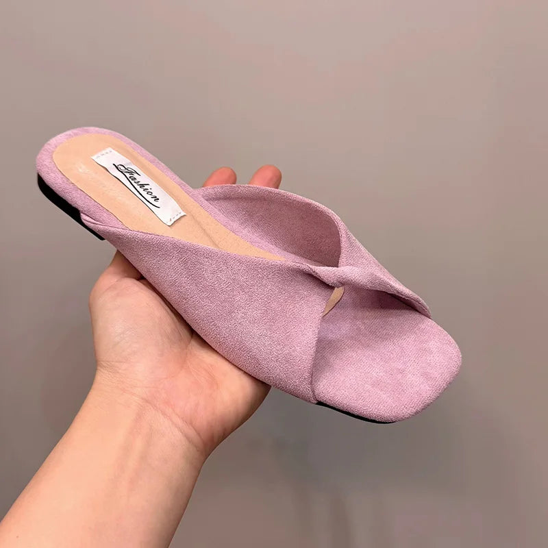 Open Toe pastel Color flat Sandals PURPLE
