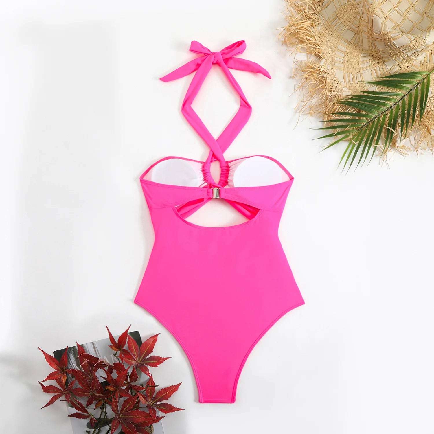 Hollow Out Push Up halter neck one piece swimsuit