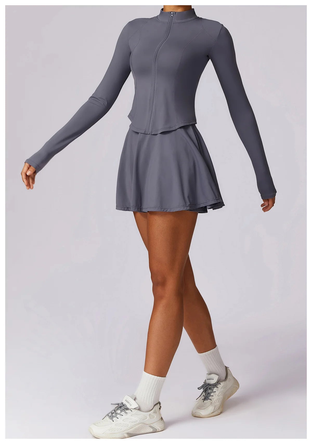 2 piece Yoga Fitness Sports Short Skirt Long Sleeved set