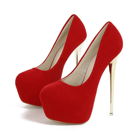 Round toe Metal High Heels platform shoes Red