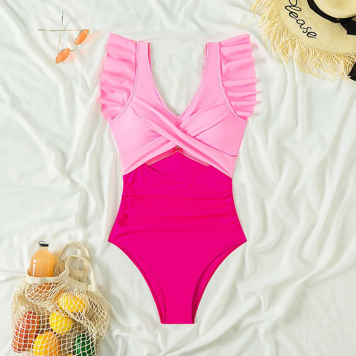 New Pink Rose One Piece Swimsuit pink