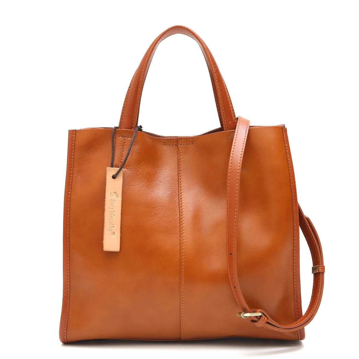Minimalist Vintage Leather Tote Handbag TAN