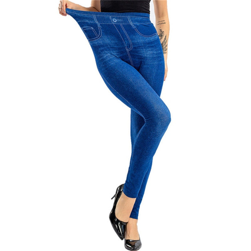 Women Faux Denim Jeans PD394 Blue