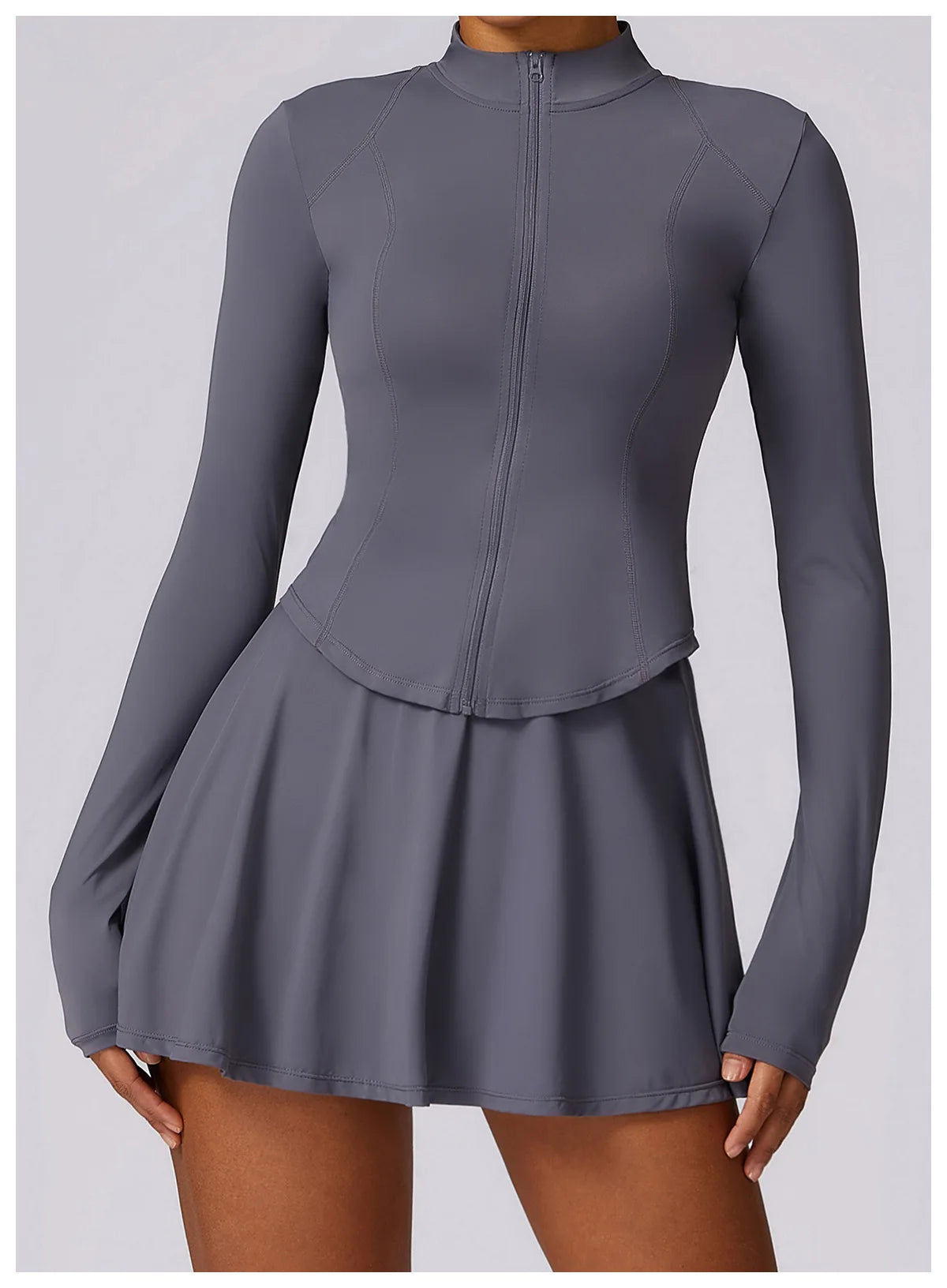 2 piece Yoga Fitness Sports Short Skirt Long Sleeved set